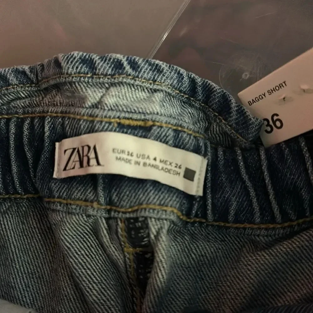 ZARA Z1975 Mid Blue High Rise Baggy Paperbag Shorts NWT Size 4